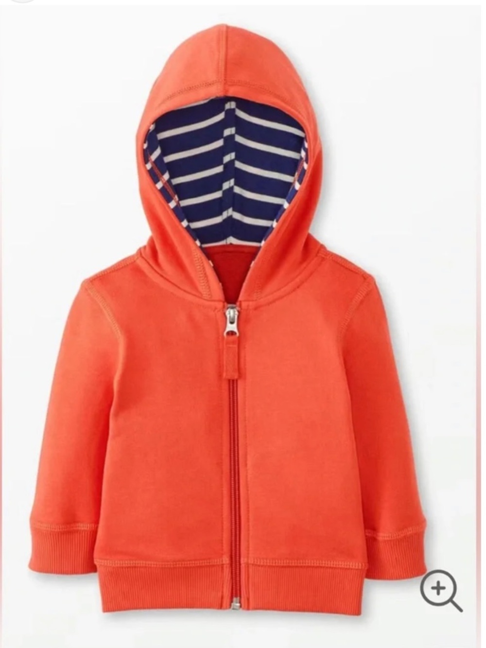 HANNA ANDERSSON | Coral Zip Hoodie with Navy Striped Hood